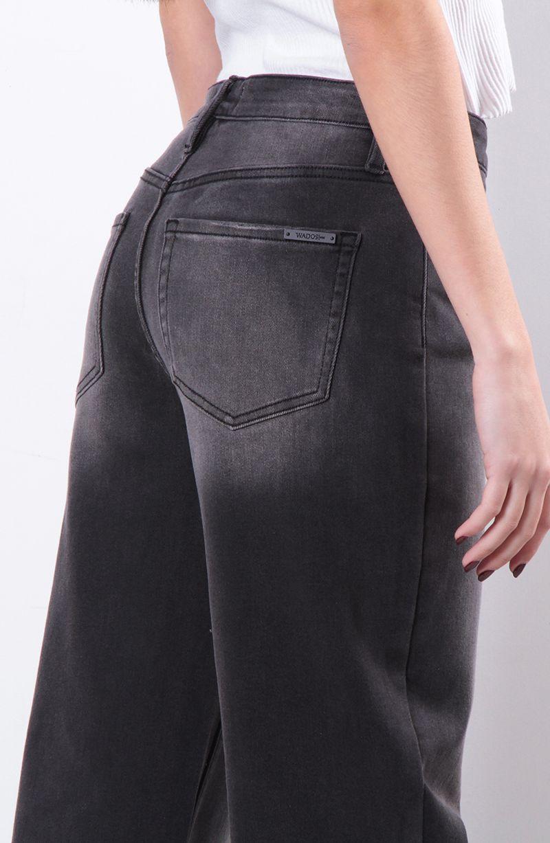 Jeans Wide Leg Tiro Alto Pretina  Basica 1 Boton-3