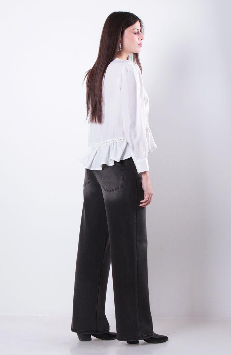 Jeans Wide Leg Tiro Alto Pretina  Basica 1 Boton-6