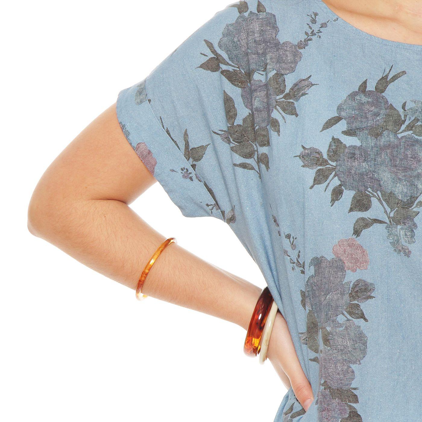 Blusa Manga Corta  Lino Estampado Escote Redondo-2