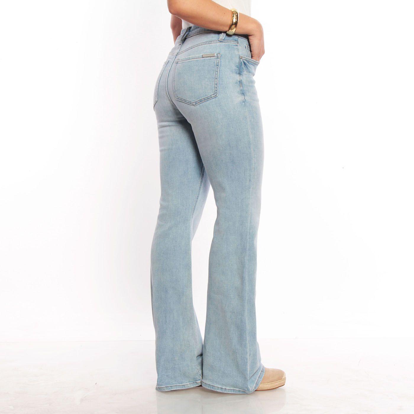 Jeans Flare Tiro Alto Pretina   Basica 1 Boton-4