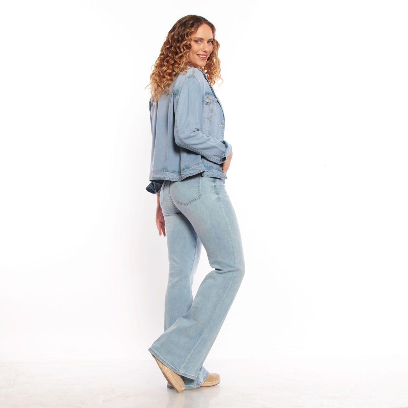 Jeans Flare Tiro Alto Pretina   Basica 1 Boton-8