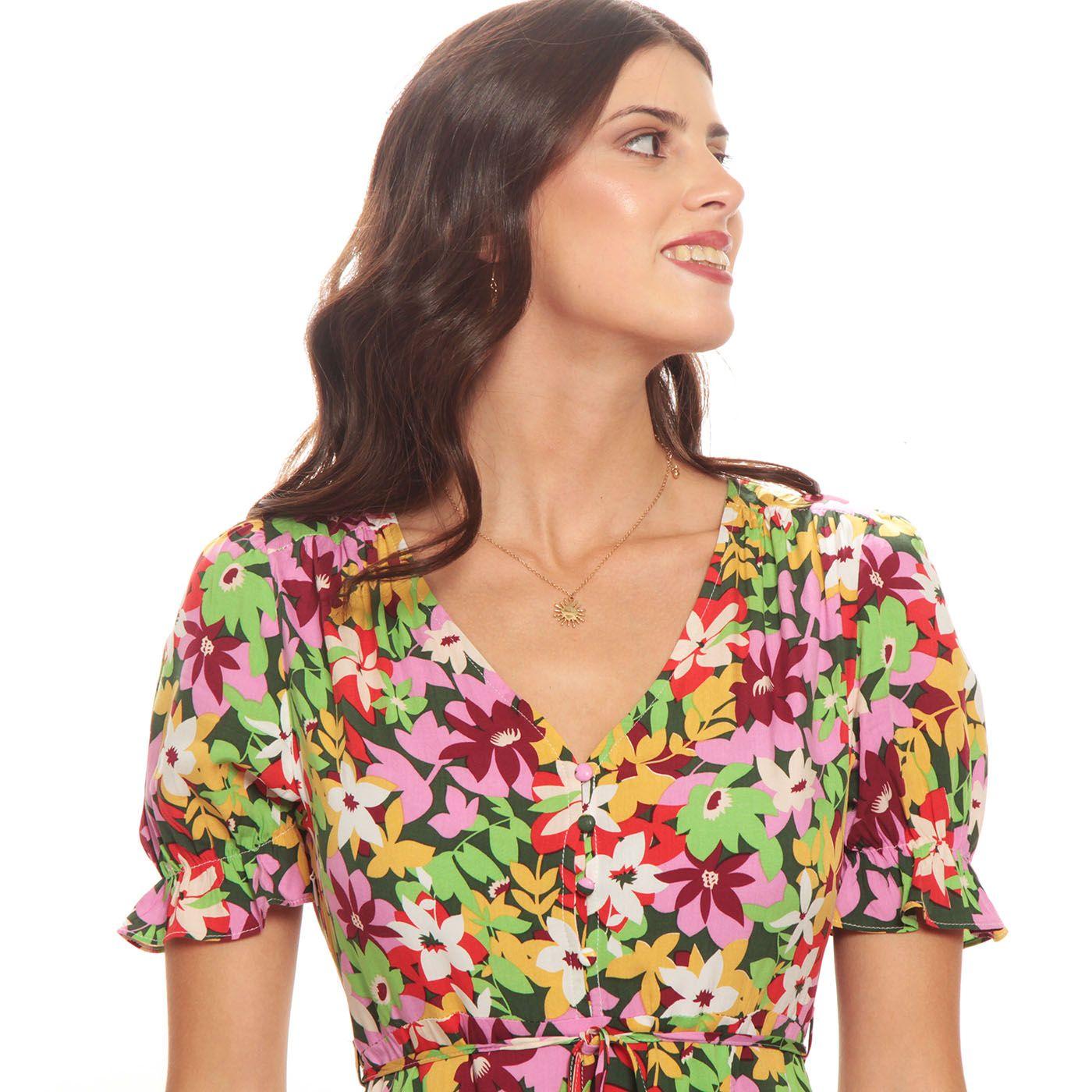 Vestido Manga Corta Estampado Escote V-2