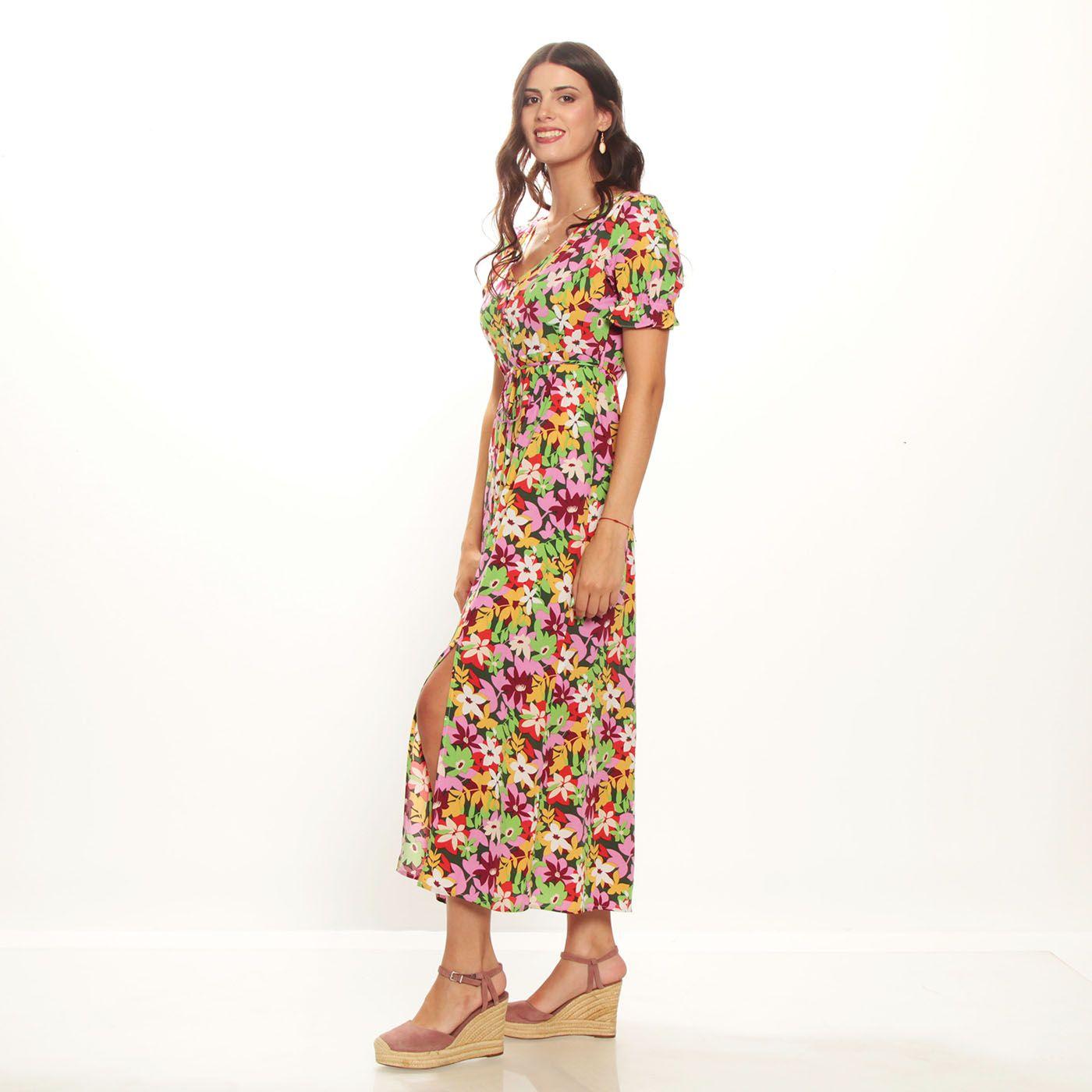 Vestido Manga Corta Estampado Escote V-5