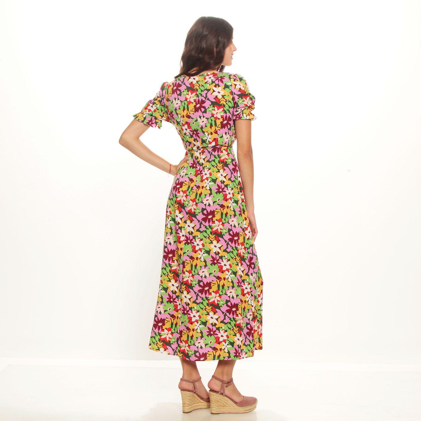 Vestido Manga Corta Estampado Escote V-6