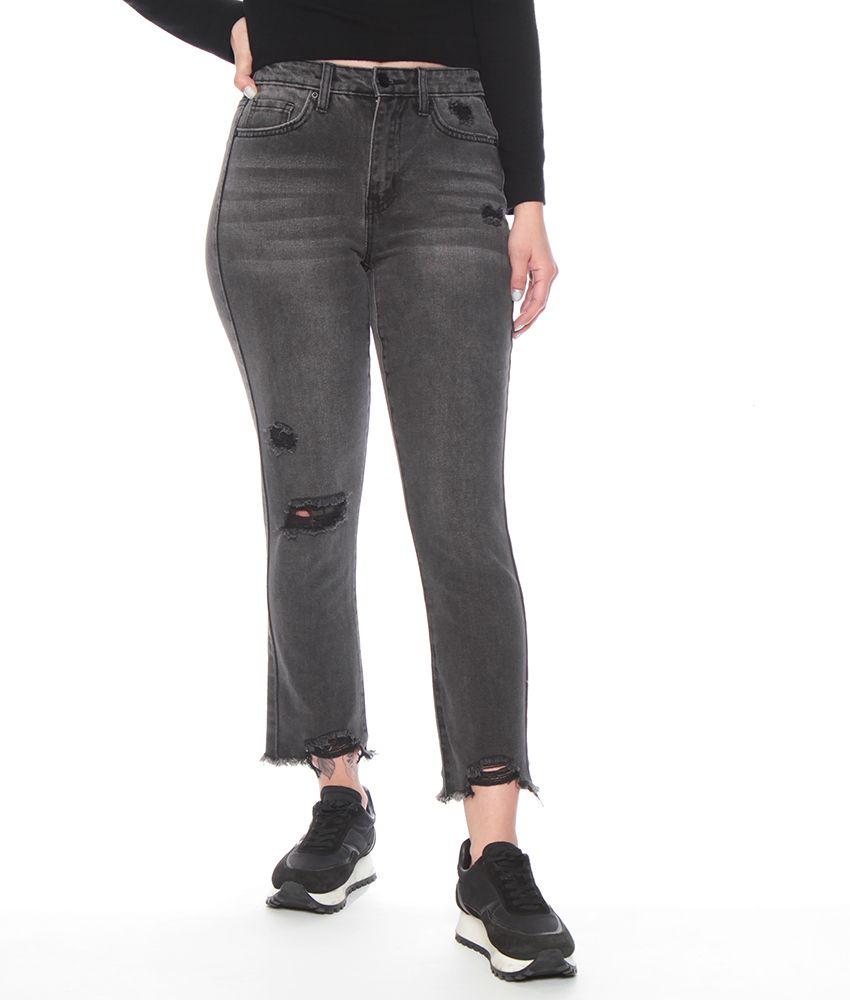 Jeans Slim Crop Tiro Alto Pretina Basica Un Boton-0