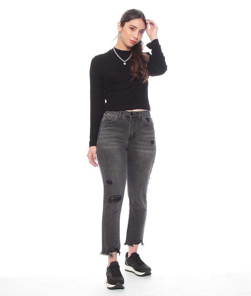 Jeans Slim Crop Tiro Alto Pretina Basica Un Boton-3