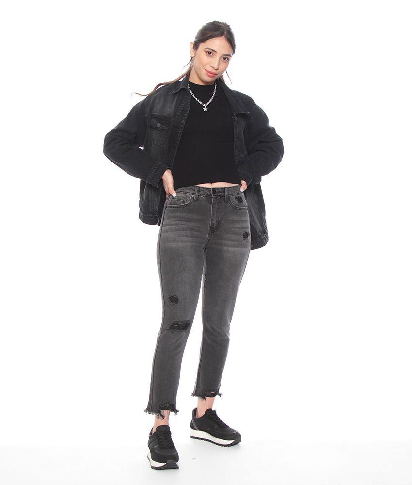 Jeans Slim Crop Tiro Alto Pretina Basica Un Boton-4