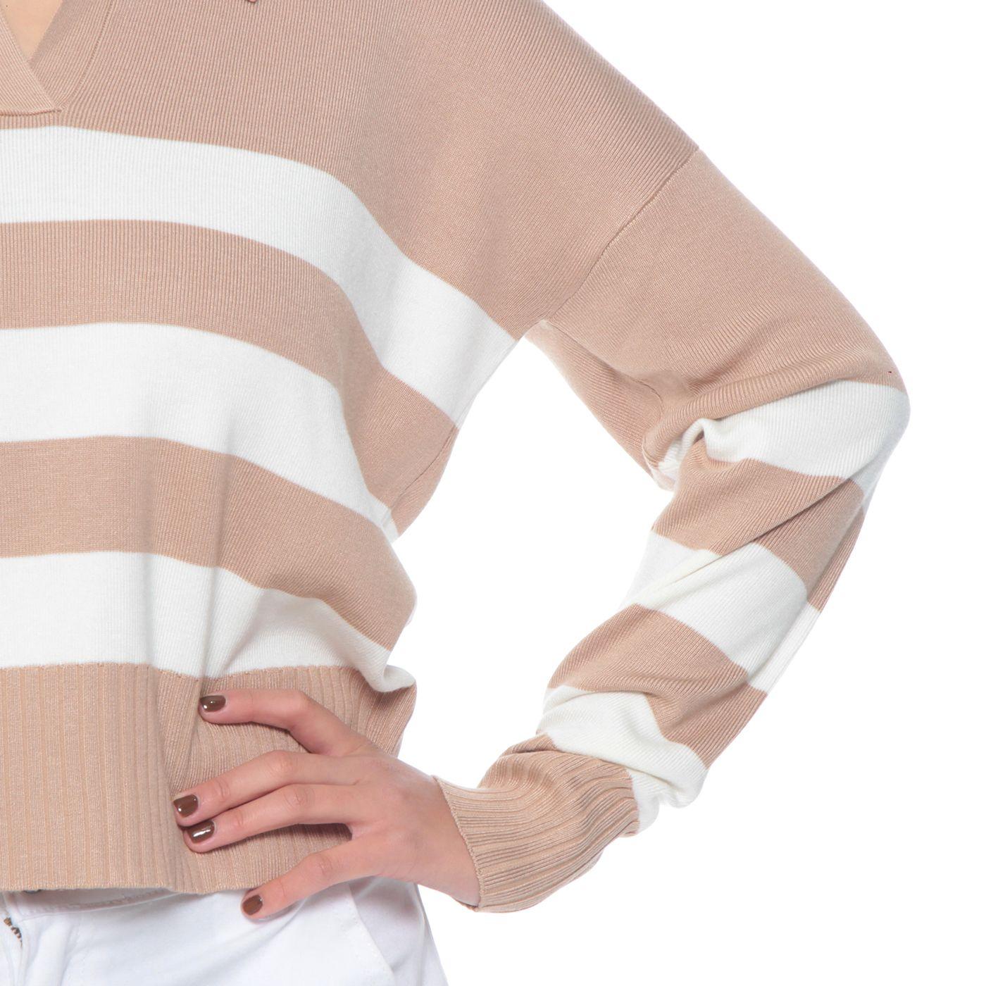 Sweater Listado Manga Larga Escote V Con Cuello-2