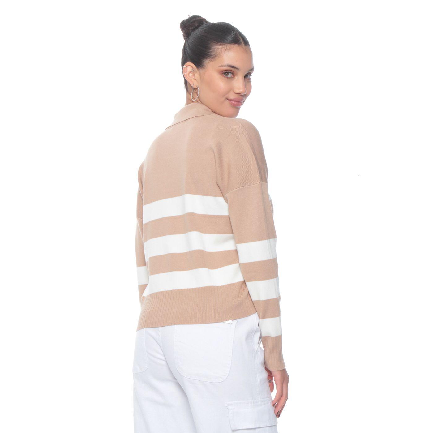 Sweater Listado Manga Larga Escote V Con Cuello-5
