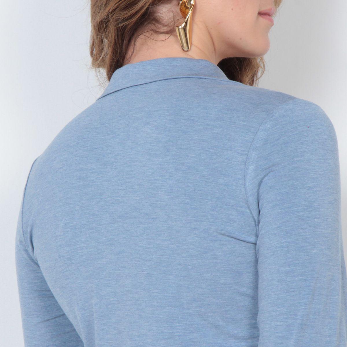 Blusa De Punto Manga Larga Con Recogido Y Abotonado En Delantero-5