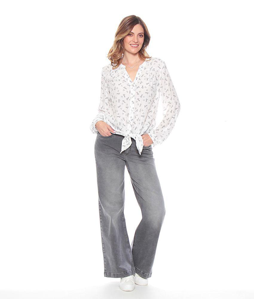 Blusa Estampada  Anudada En Cintura Manga Larga Ajustable-2