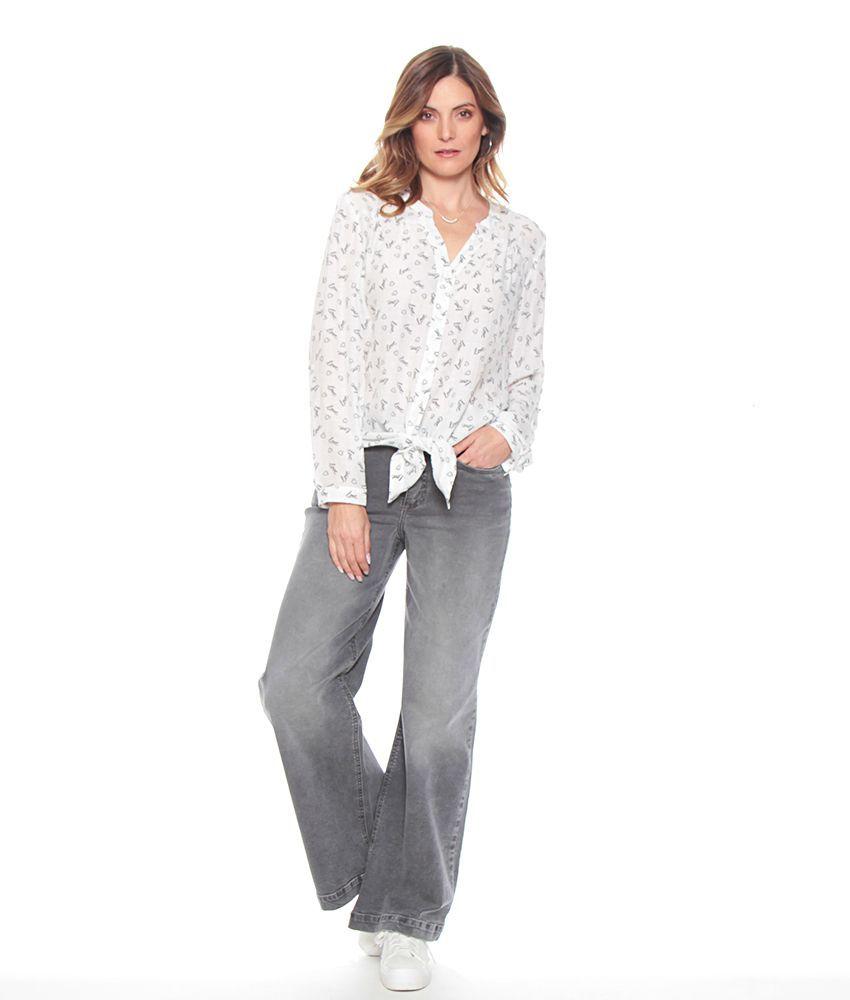 Blusa Estampada  Anudada En Cintura Manga Larga Ajustable-3