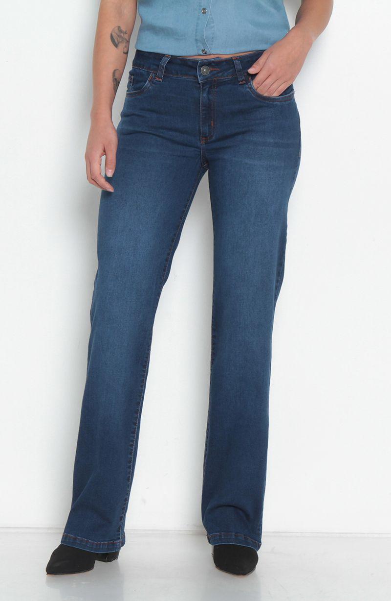 Jeans Push Up Tiro Medio Pretina Basica Un Boton Pierna Recta-0