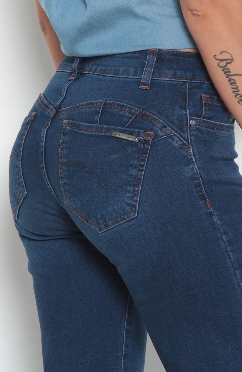 Jeans Push Up Tiro Medio Pretina Basica Un Boton Pierna Recta-1