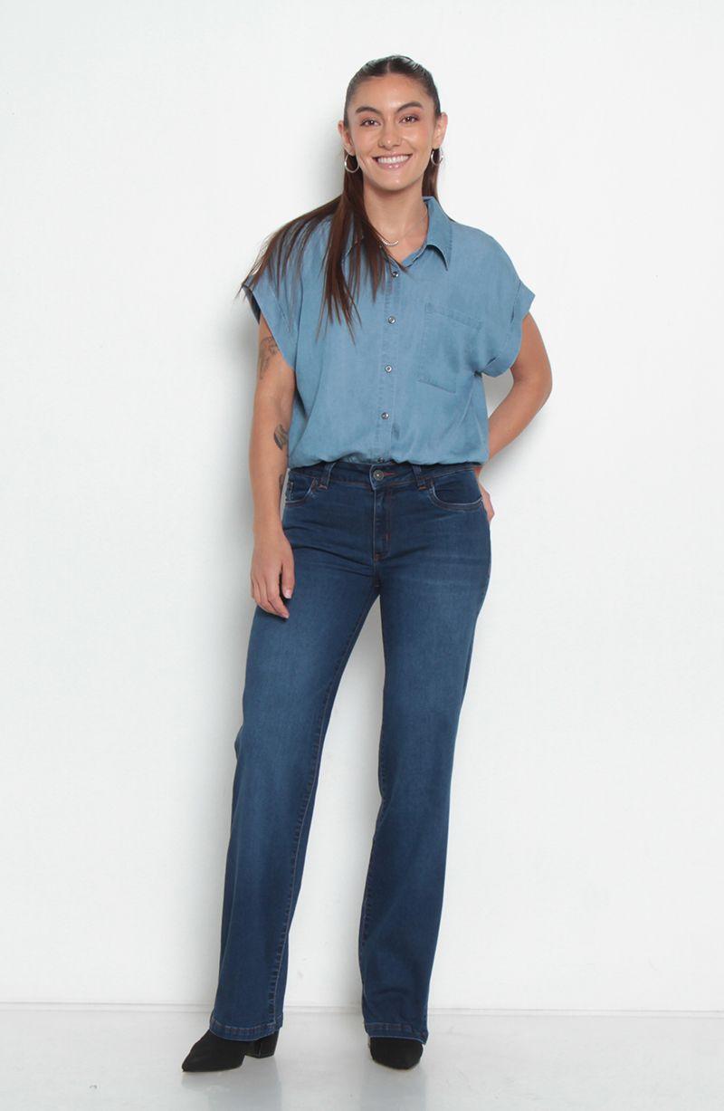Jeans Push Up Tiro Medio Pretina Basica Un Boton Pierna Recta-7