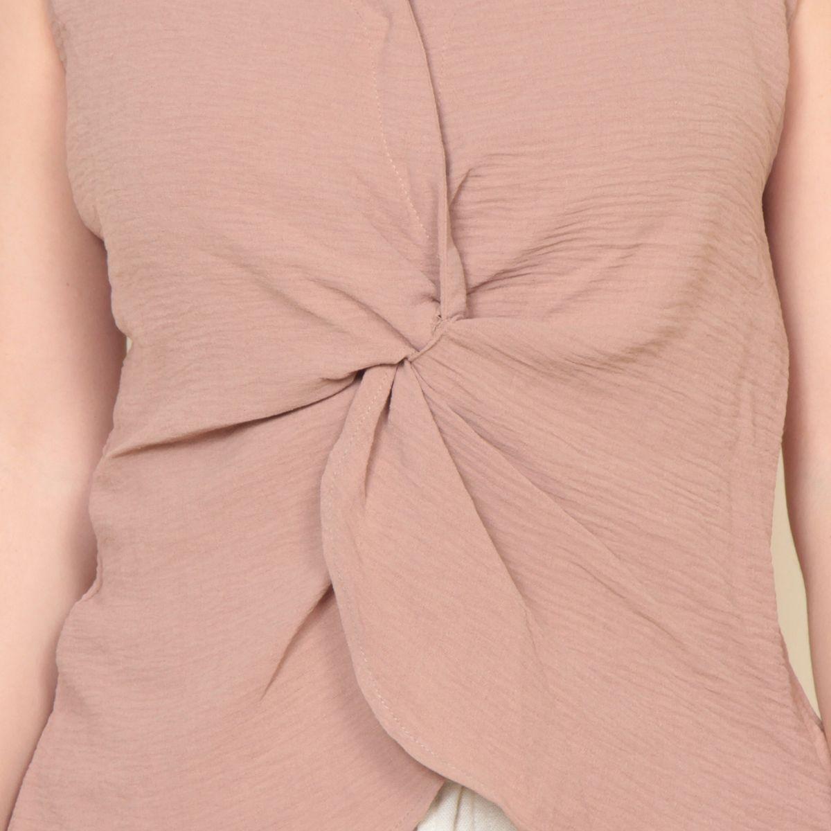 Blusa Sin Manga Escote V Y Cuello Con Nuedo En Delantero-1