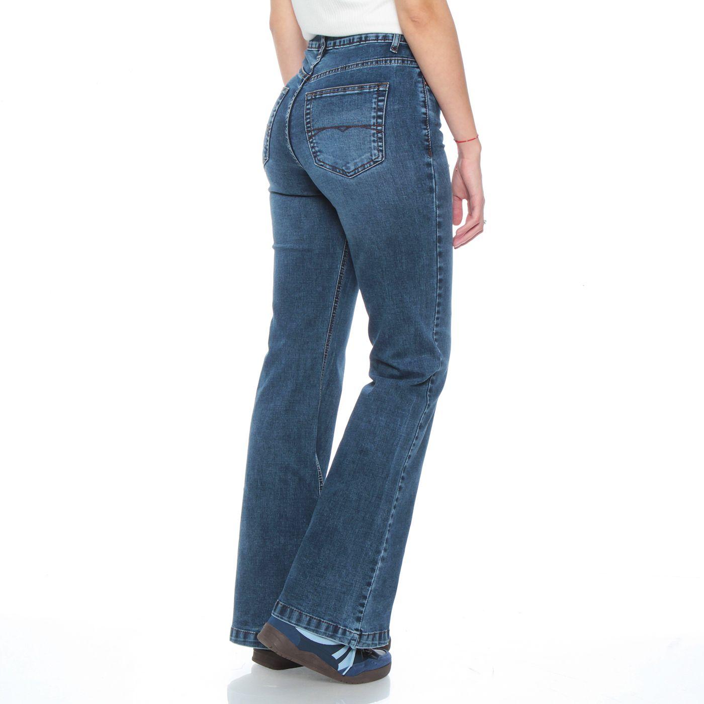 Jeans Flare Tiro Medio Pretina Basica 1  Boton-1
