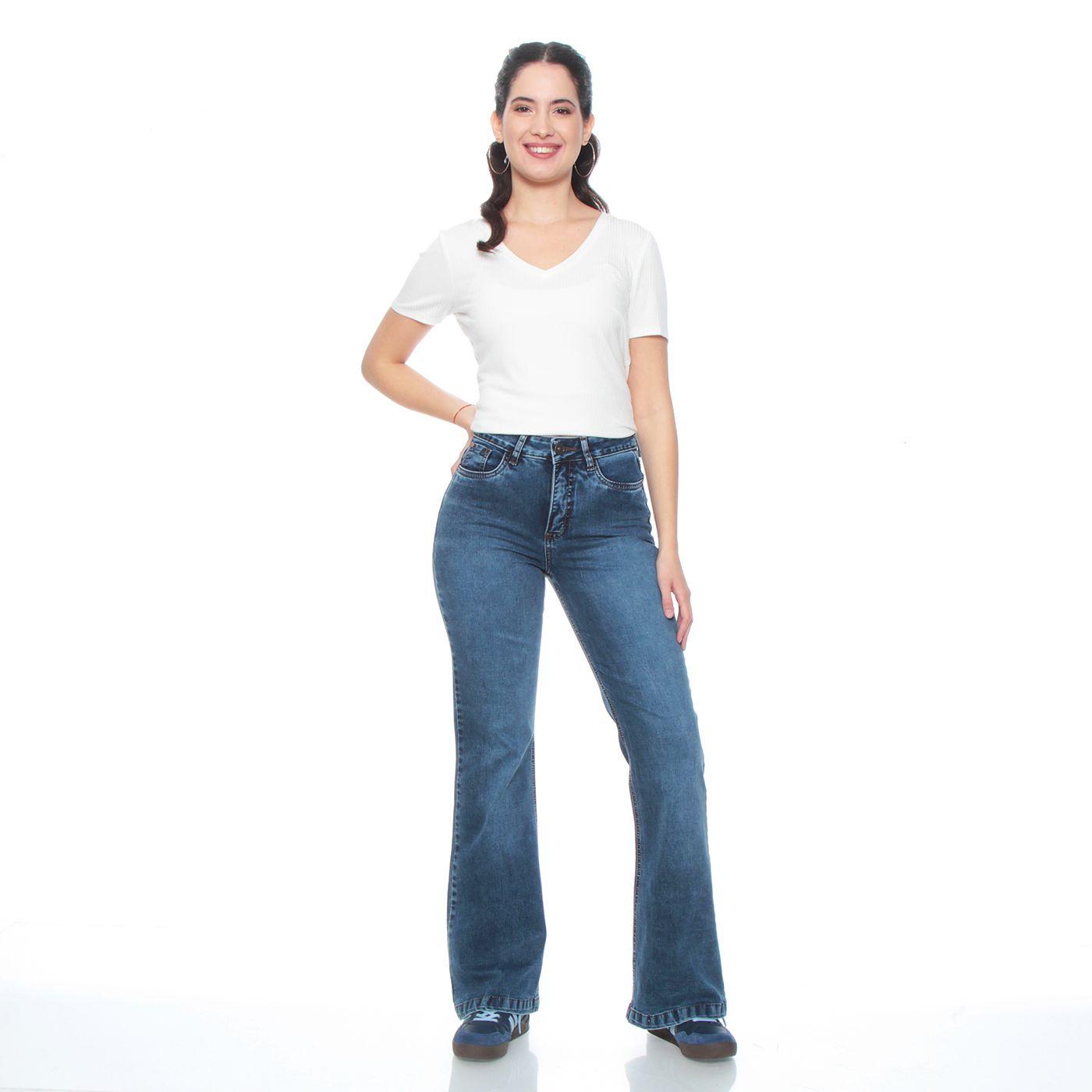 Jeans Flare Tiro Medio Pretina Basica 1  Boton-3