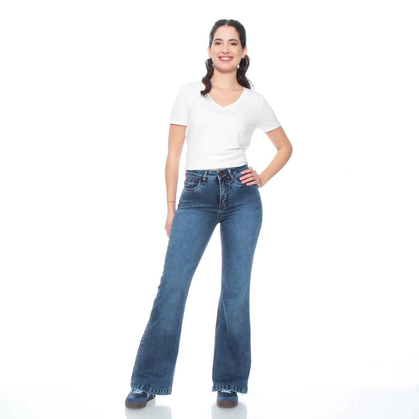 Jeans Flare Tiro Medio Pretina Basica 1  Boton-4