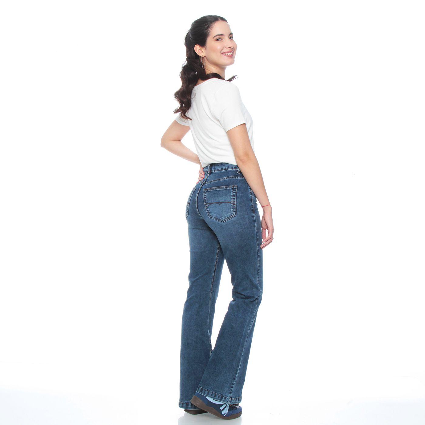 Jeans Flare Tiro Medio Pretina Basica 1  Boton-6