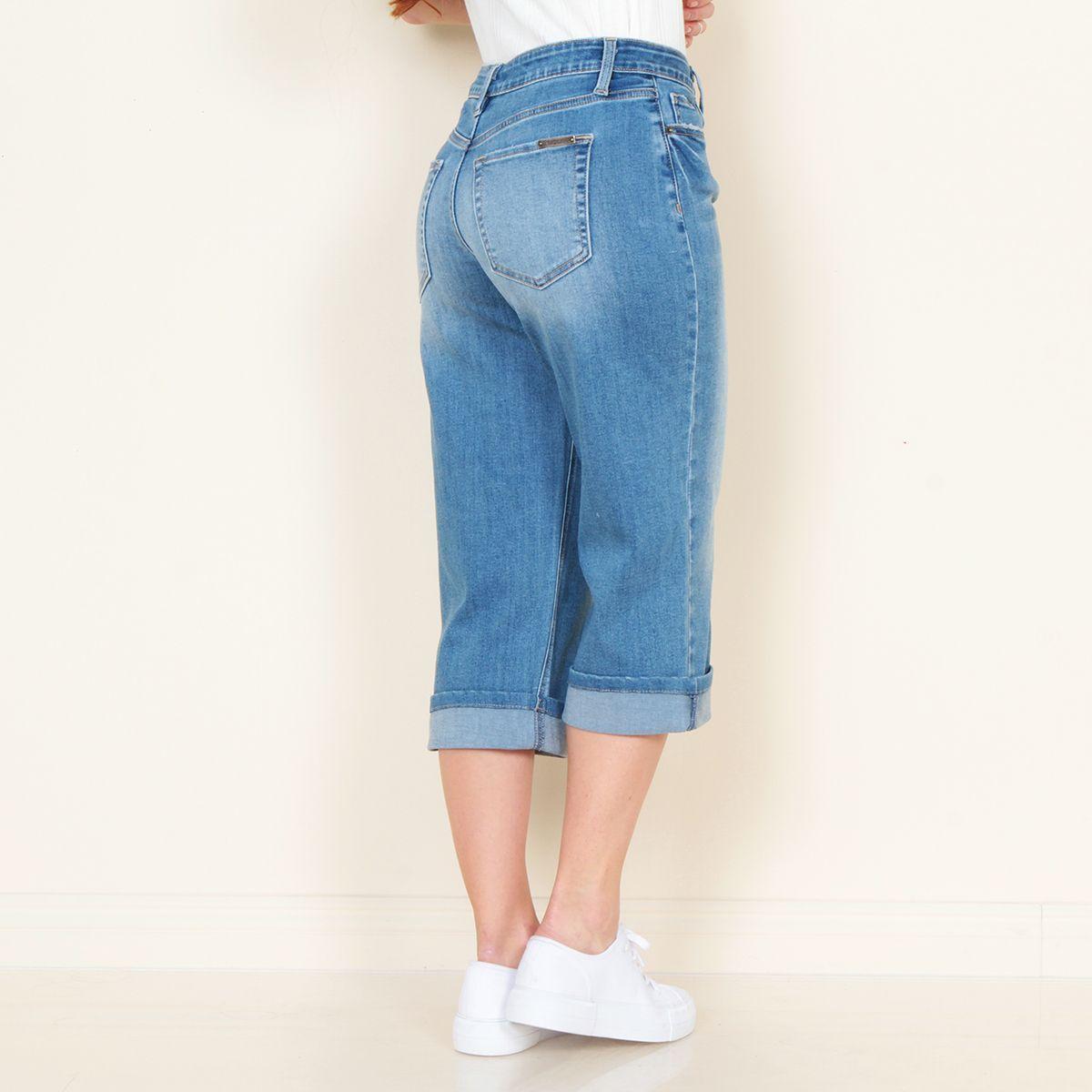 Jeans Crop Tiro Alto Pretina Basica 1 Boton Basta Roll Up-1