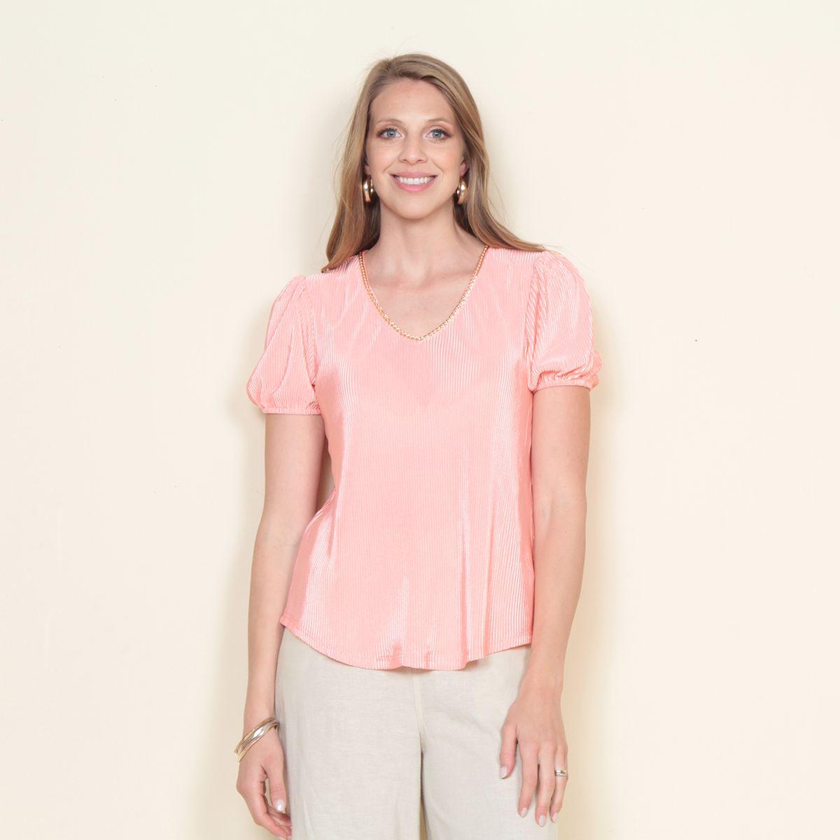 Blusa Plisada Manga Corta  Escote V-0