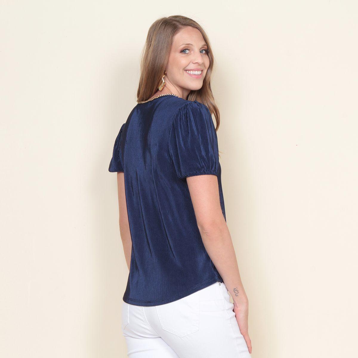 Blusa Plisada Manga Corta  Escote V-4