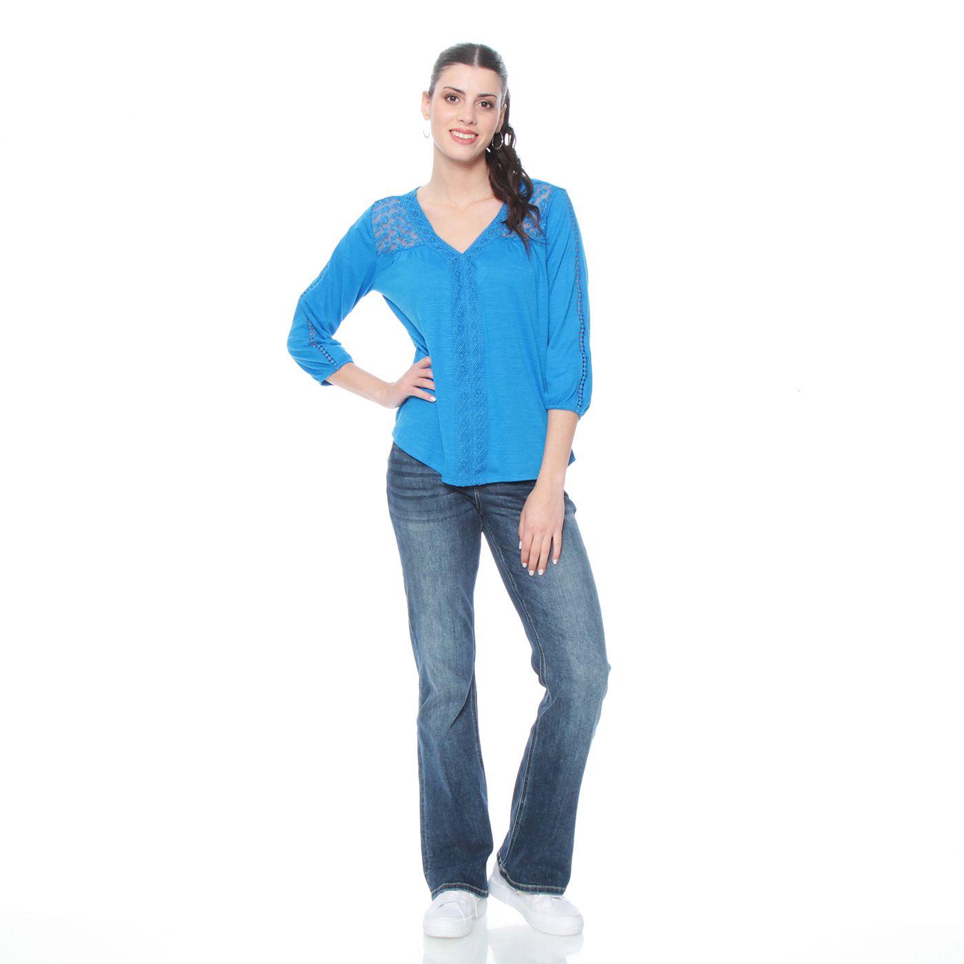 Blusa Manga Larga Solida Con Aplicacion E Brodery En Escote Y Manga-4