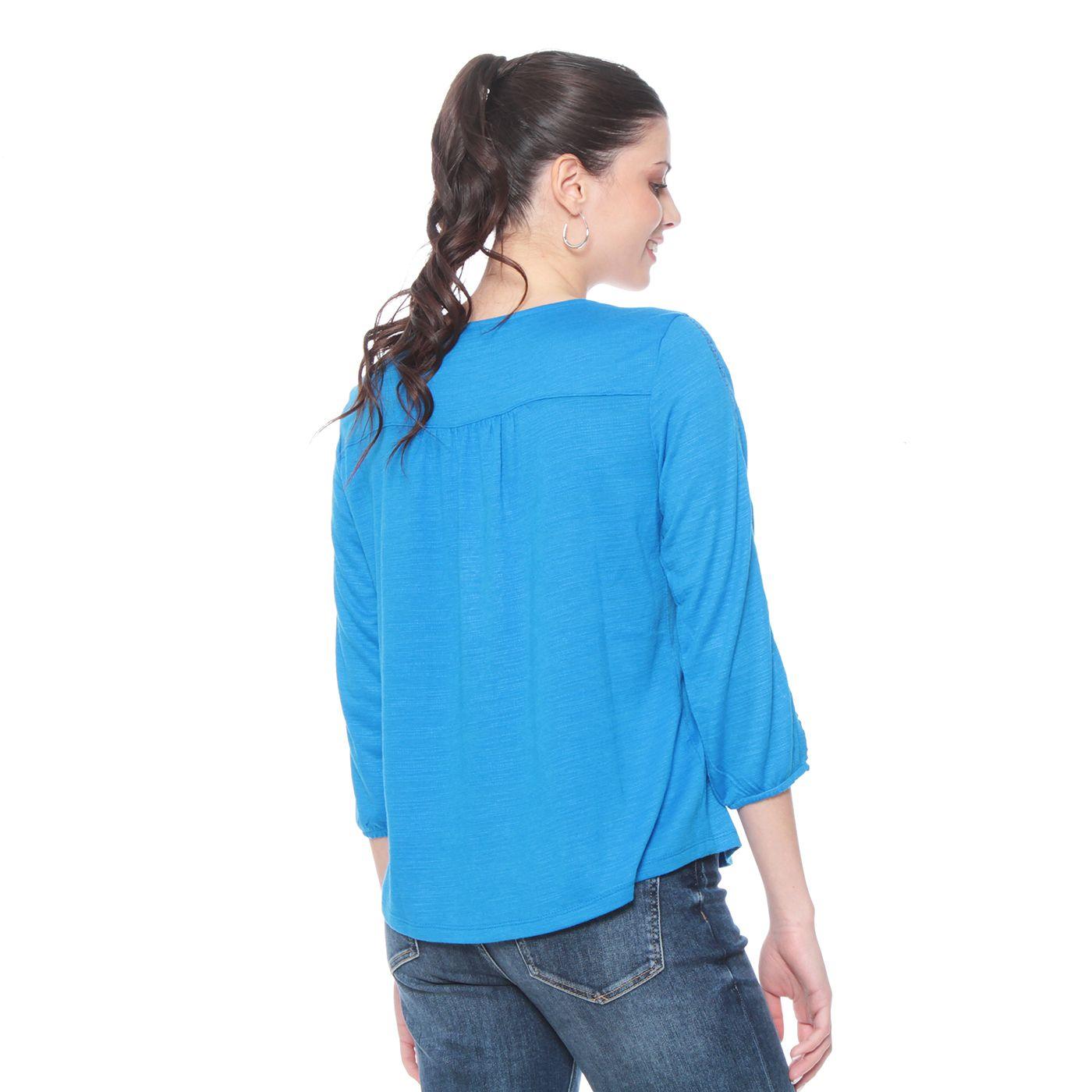 Blusa Manga Larga Solida Con Aplicacion E Brodery En Escote Y Manga-5
