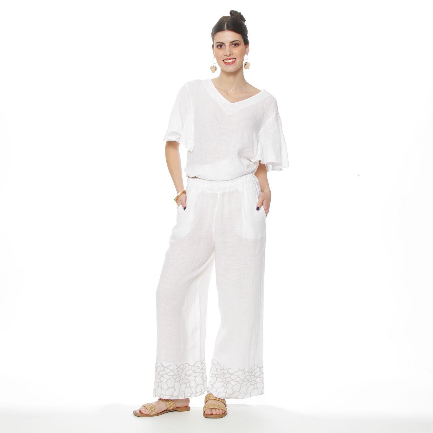 Pantalon Wide Leg Lino Tiro Alto Pretina Elasticada Con Basta Estampado-4