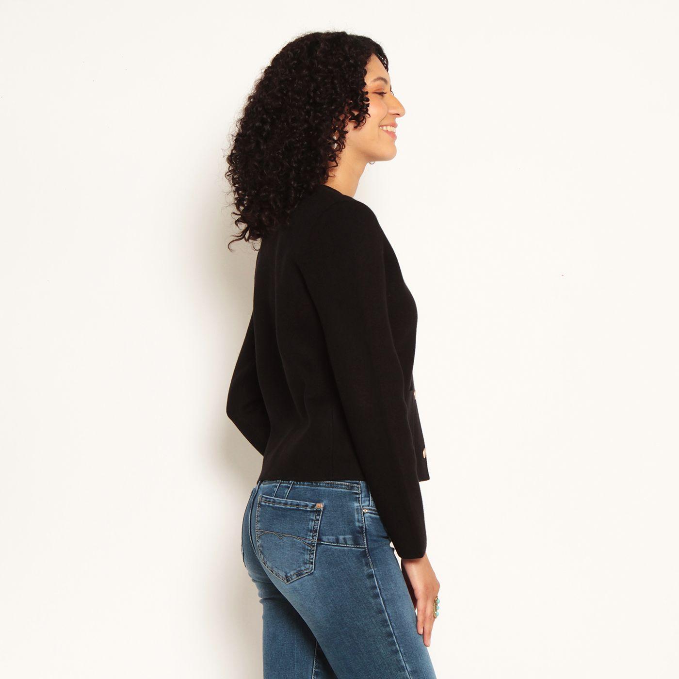 Chaqueta Tejida Manga Larga Abotonado Con Bolsillos Escote Redondo-3