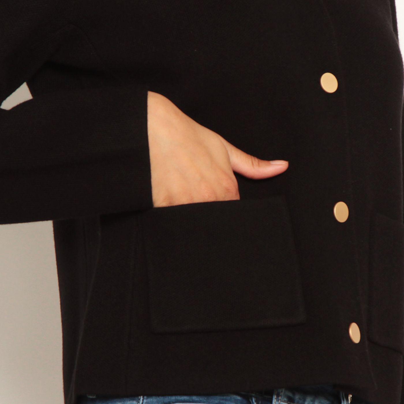 Chaqueta Tejida Manga Larga Abotonado Con Bolsillos Escote Redondo-4