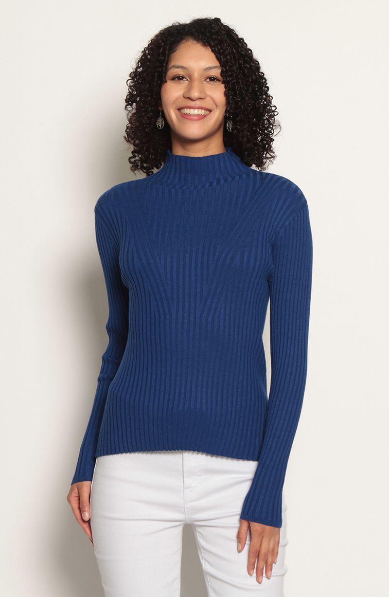 Sweater Manga    Larga Solido Con Cuello Alto-0