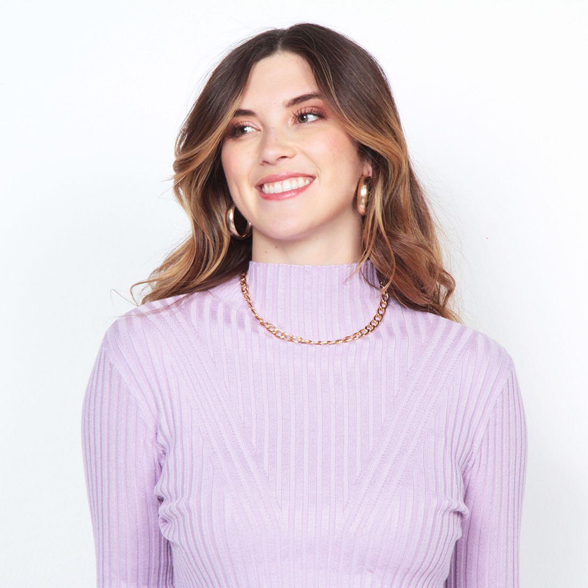 Sweater Manga    Larga Solido Con Cuello Alto-2