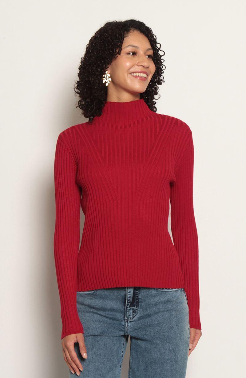 Sweater Manga    Larga Solido Con Cuello Alto-0