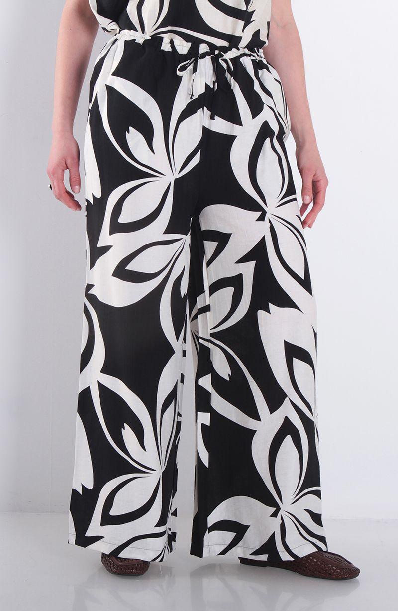 Pantalon Estampado Wide Leg Tiro Alto Pretina Media Elasticada-0