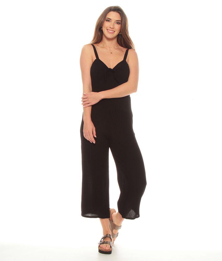 Enterito Sin Manga Solido Con Nudo En Escote-3