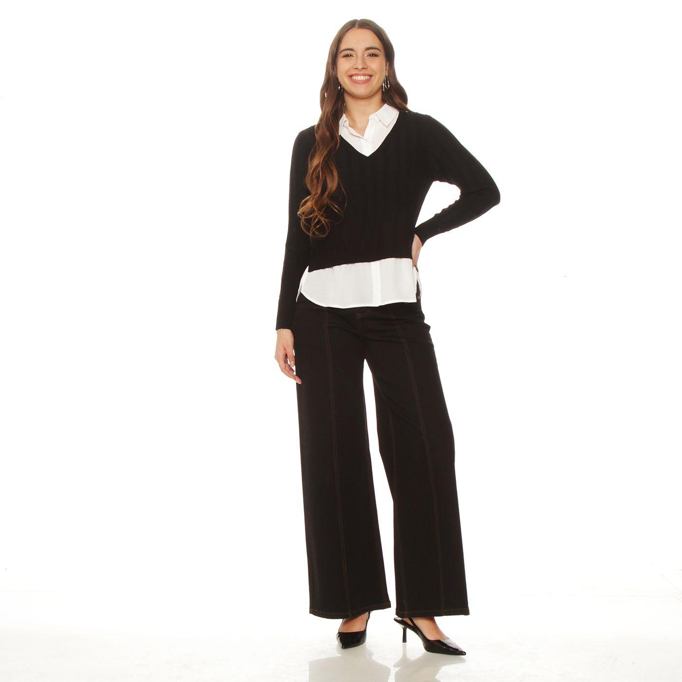 Sweater Manga Larga Escote V Con Blusa-4