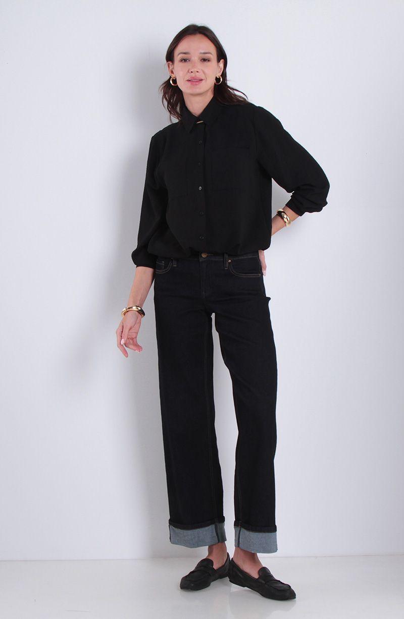 Blusa Manga Larga Solida Con Cintura Ajustable Y Bolsillos-2