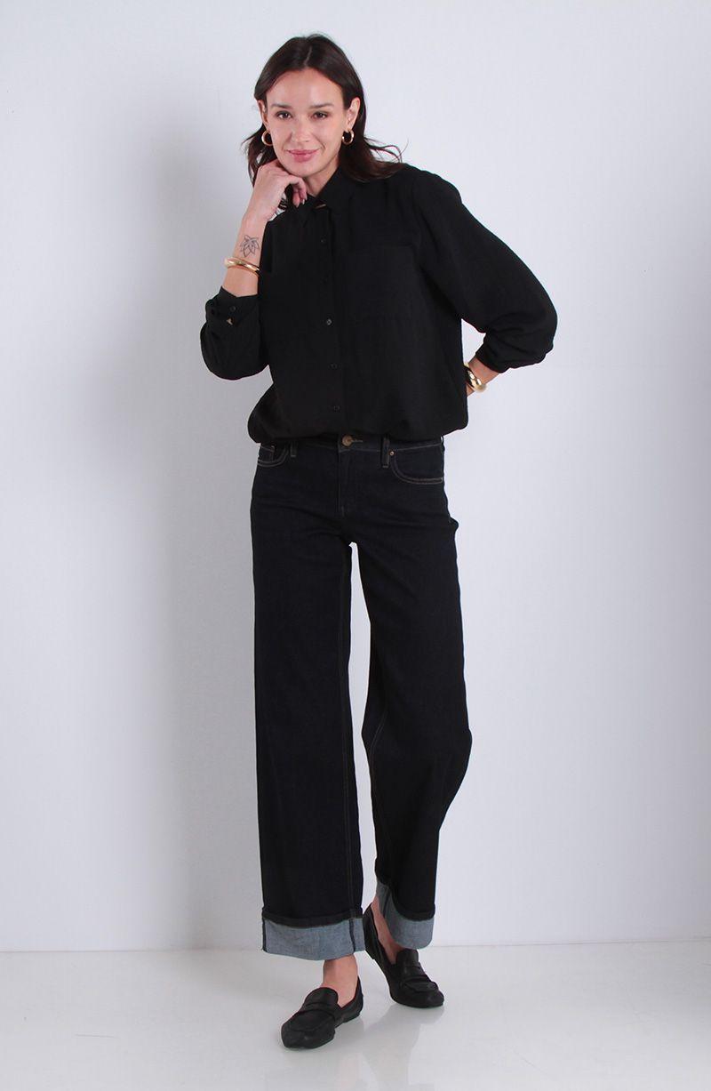 Blusa Manga Larga Solida Con Cintura Ajustable Y Bolsillos-3