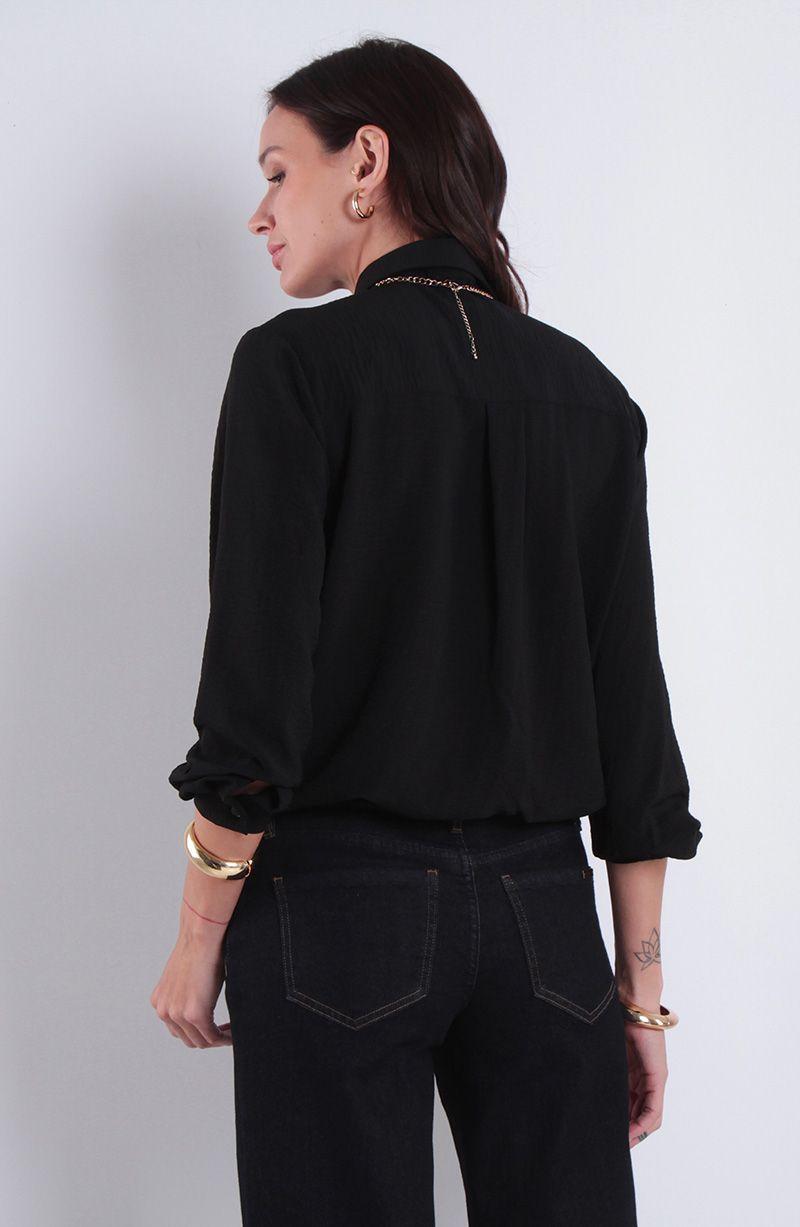 Blusa Manga Larga Solida Con Cintura Ajustable Y Bolsillos-4