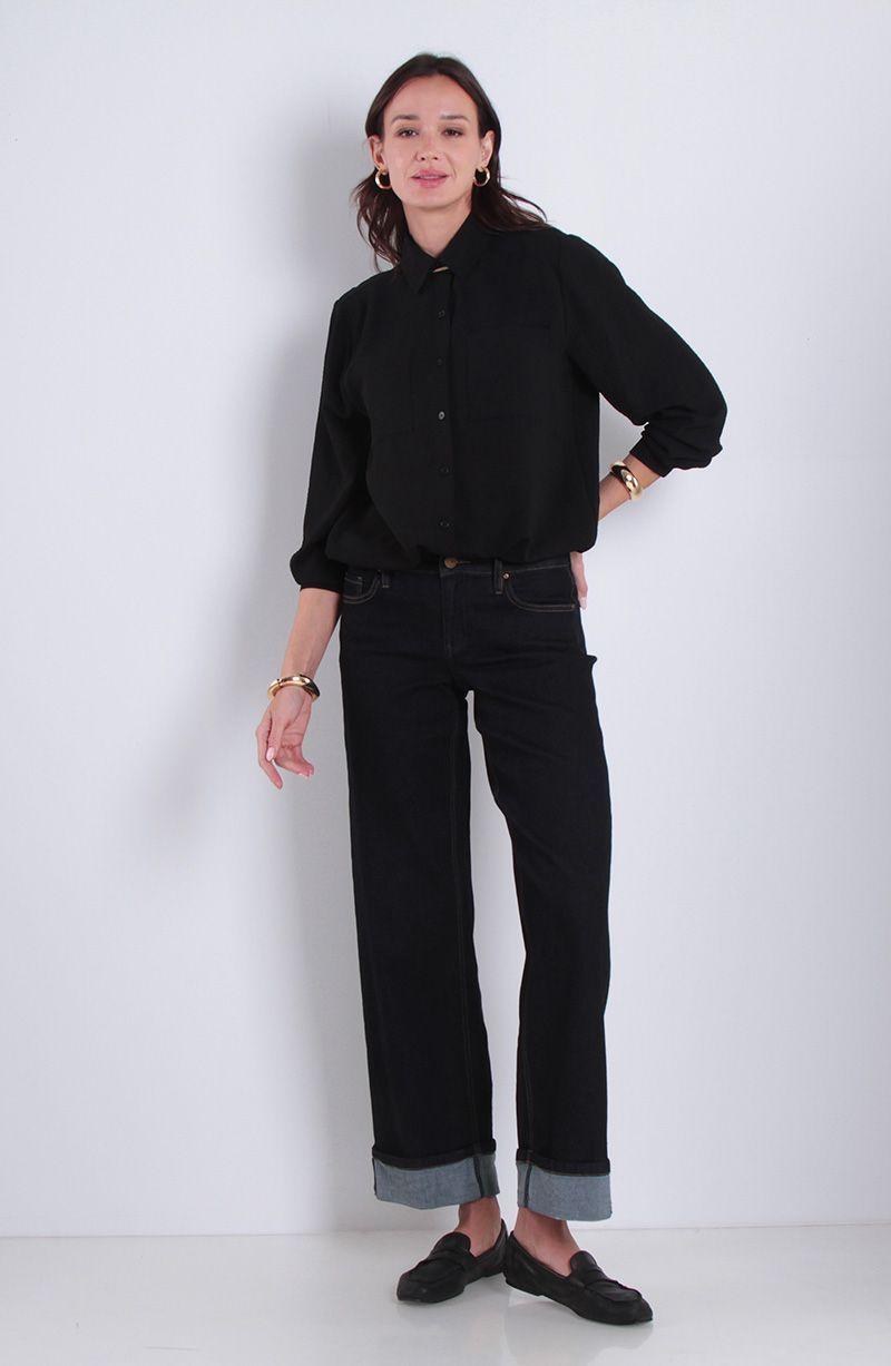 Blusa Manga Larga Solida Con Cintura Ajustable Y Bolsillos-2