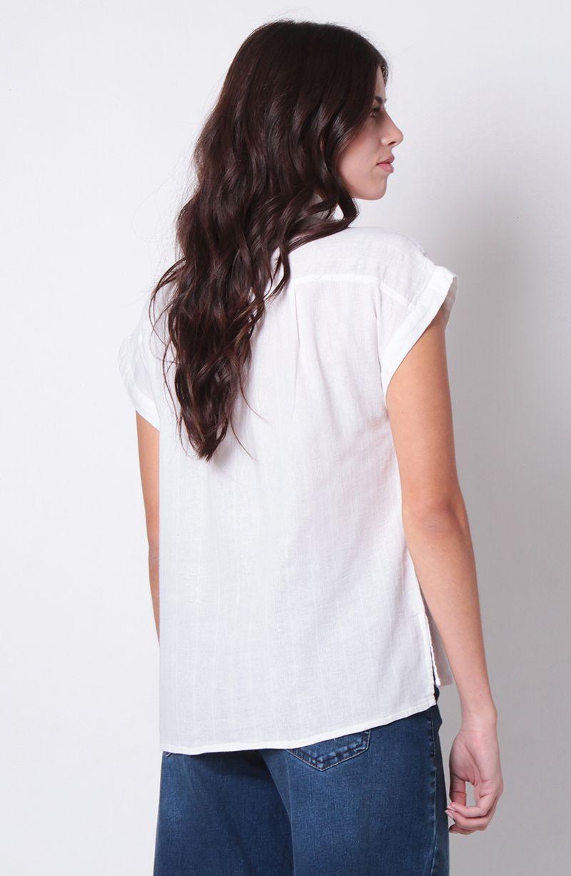 Blusa  Listada Manga Corta Abotonada En Delantero-3