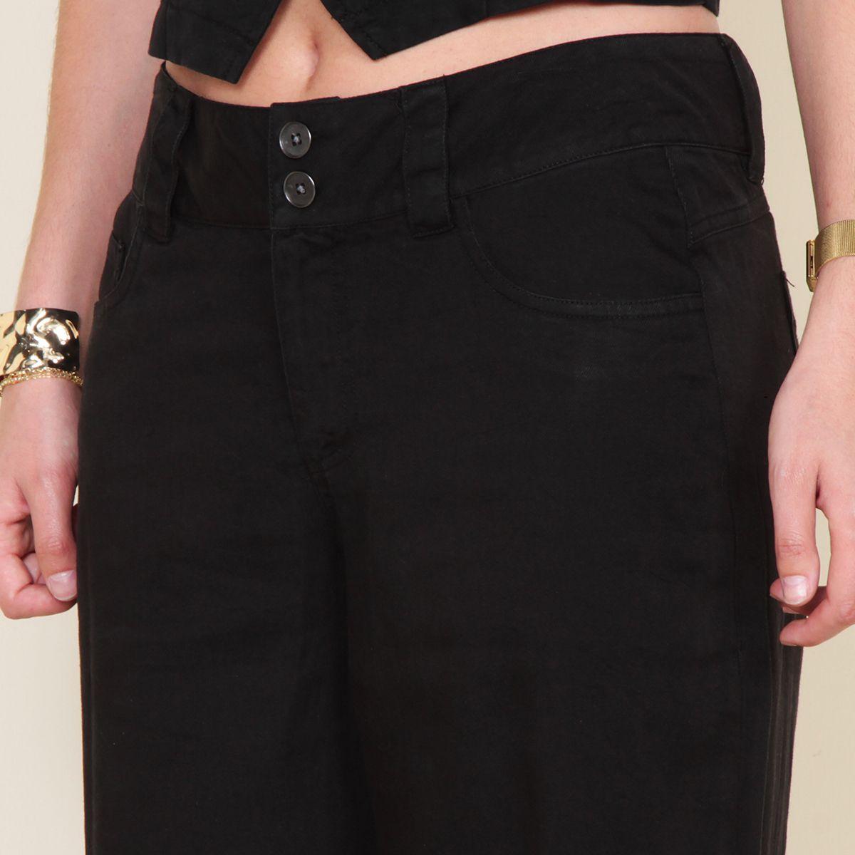 Pantalon Tiro Alto Denim Con Bolsillos 2 Botones-1