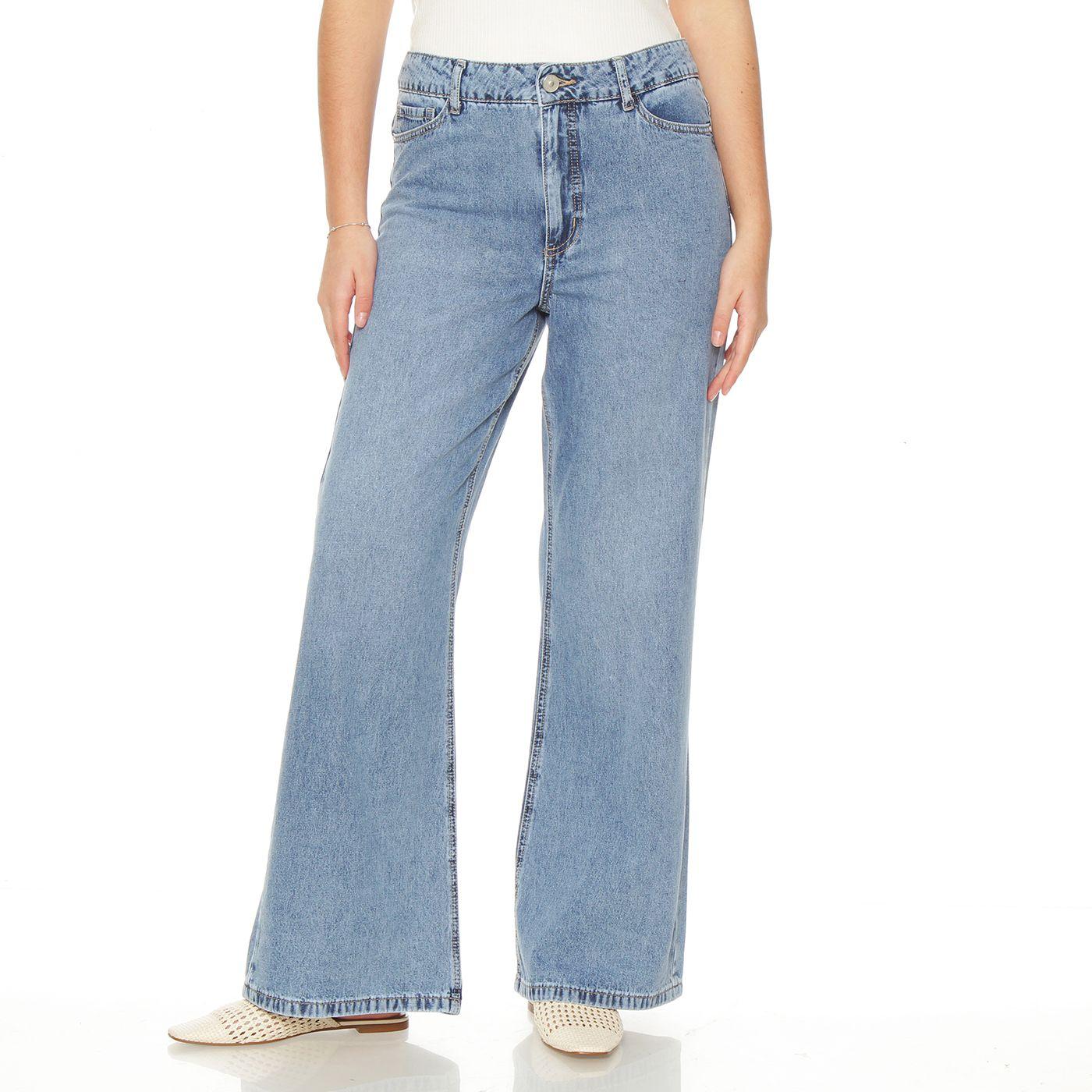 Jeans Wide  Leg Tiro  Alto Pretina Basica  1 Boton-0