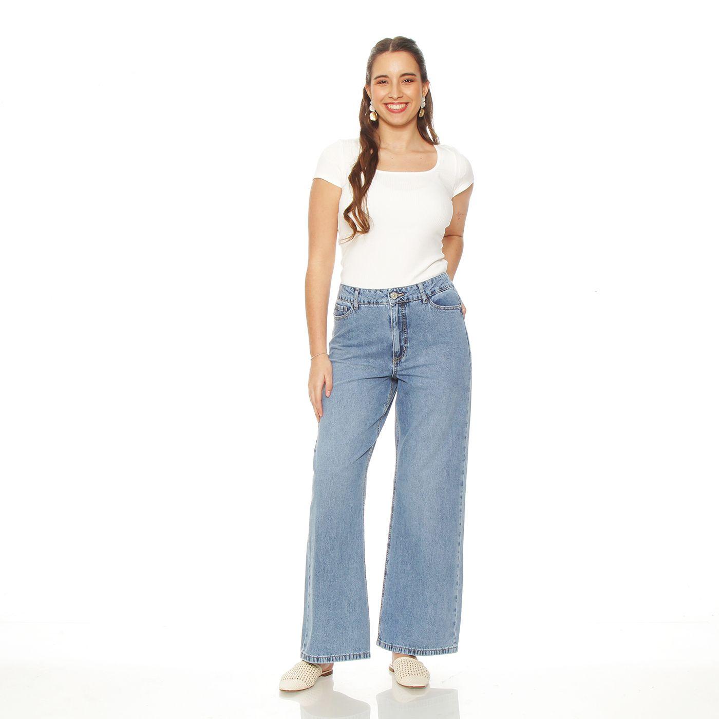 Jeans Wide  Leg Tiro  Alto Pretina Basica  1 Boton-3