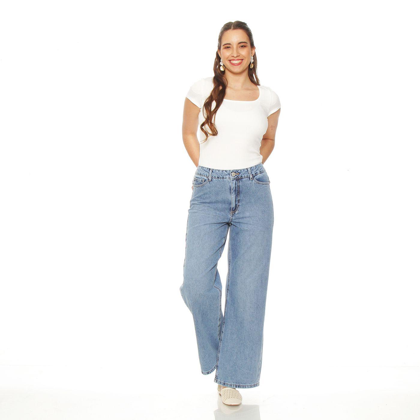 Jeans Wide  Leg Tiro  Alto Pretina Basica  1 Boton-4