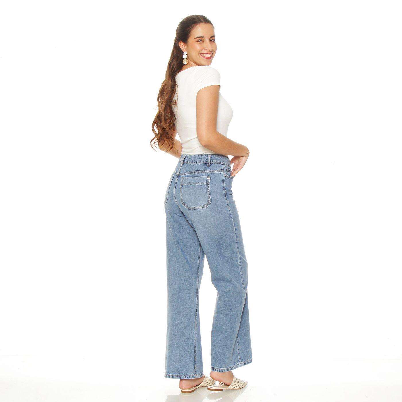 Jeans Wide  Leg Tiro  Alto Pretina Basica  1 Boton-6
