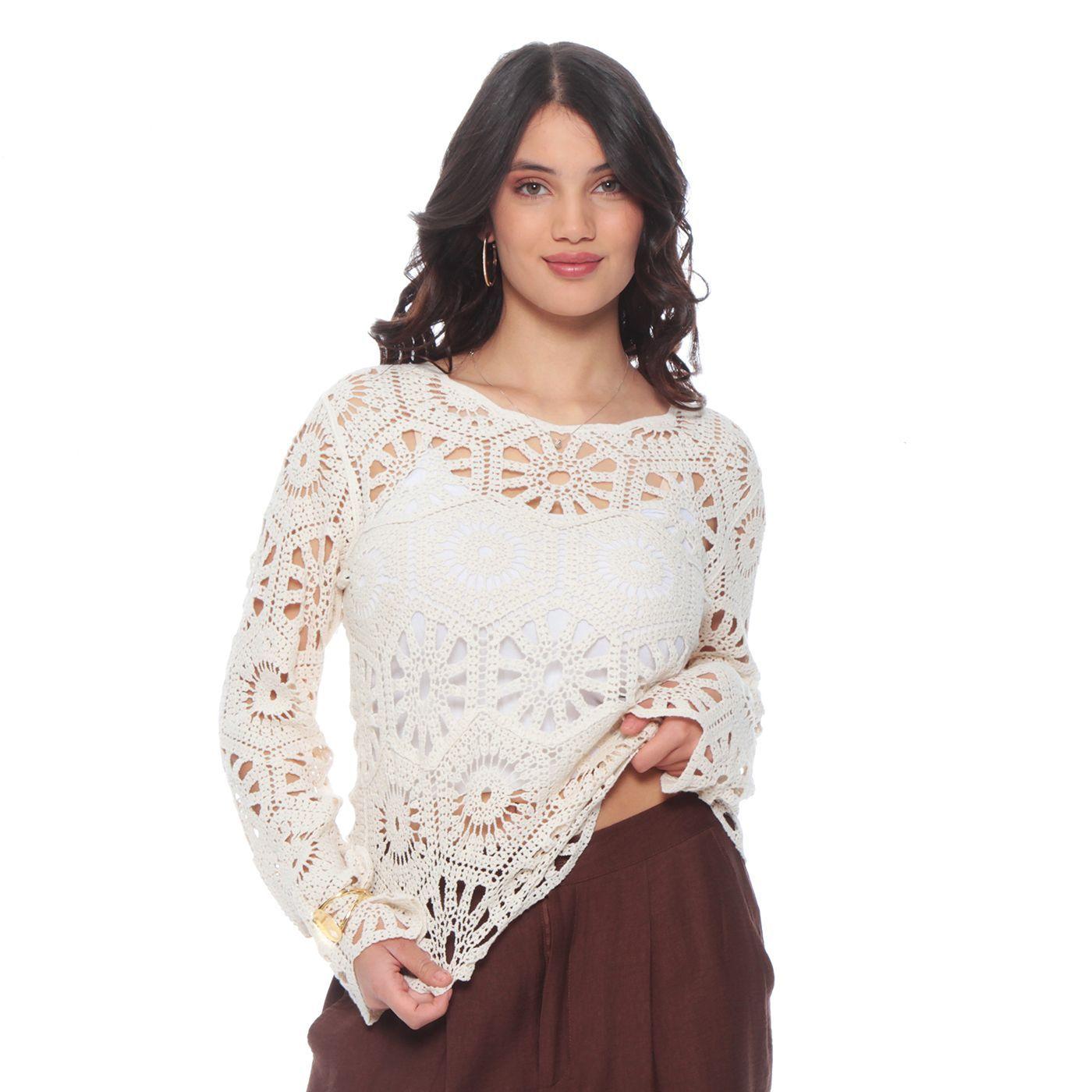 Sweater Crochet Manga Larga  Escote Redondo-4