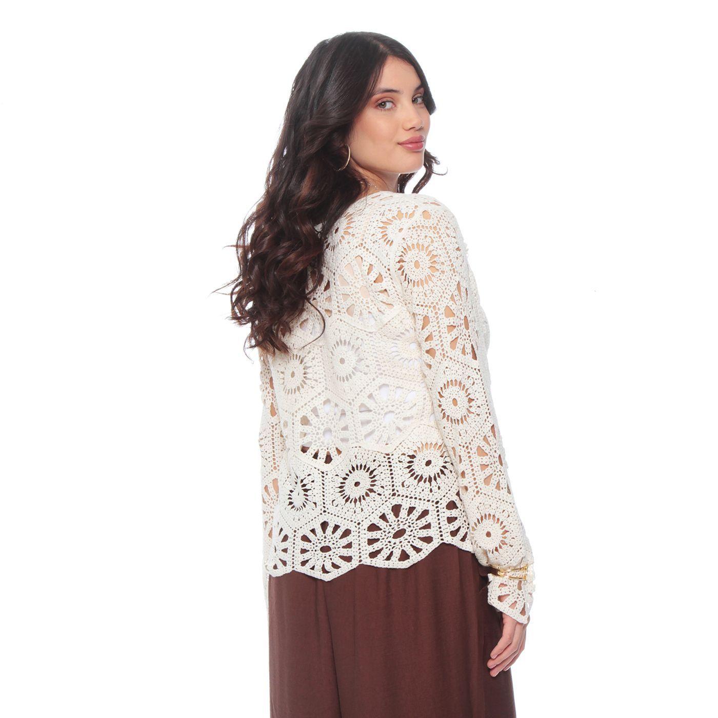 Sweater Crochet Manga Larga  Escote Redondo-5